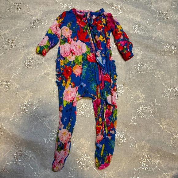 Gigi and Max Newborn Zip Footie – Floral Ruffle One-Piece, Viscose - Picture 1 of 5